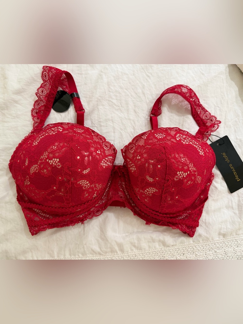 Pleasure State Lace Underwire Push-Up Bra in Red